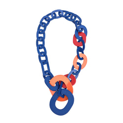 Blue, red and orange acrylic chain necklace, linked