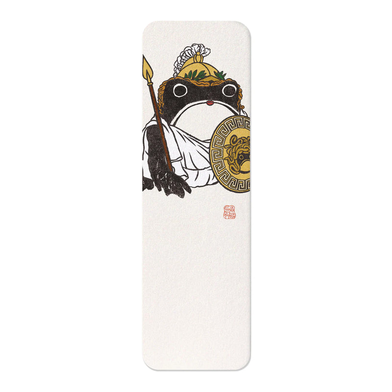 A contemporary Bookmark showing an ancient Greek godess with shiled helmet and spear, adaptation of a Japanese woodblock print dating 1814 