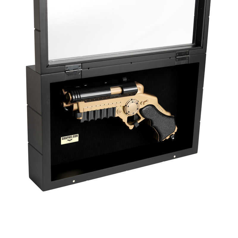 Front/Side - Batman Grapple Gun Replica in Wooden case, open