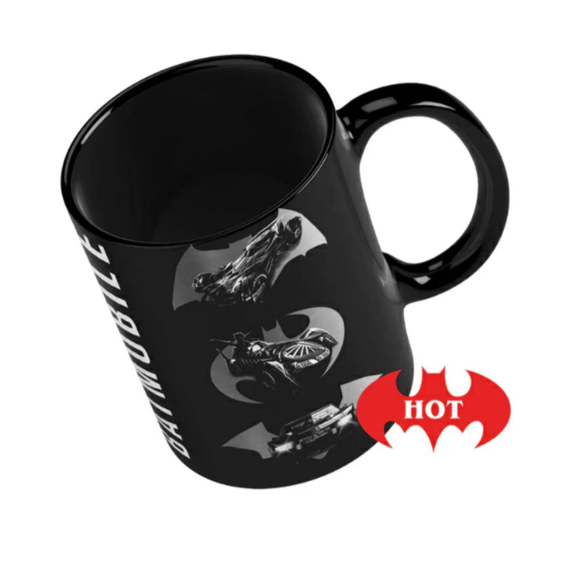 Black mug with Batman logo and 'Hot' indicator on a white background