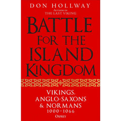 Book cover of 'Battle for the Island Kingdom' by Don Hollway with a red background and gold decorative patterns