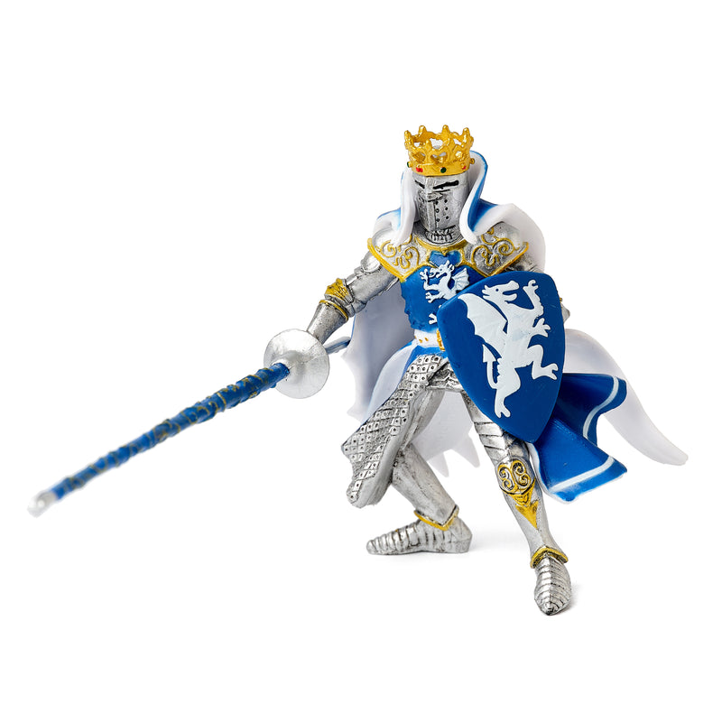 Papo: Blue, White and Gold Dragon King with lance front left side view