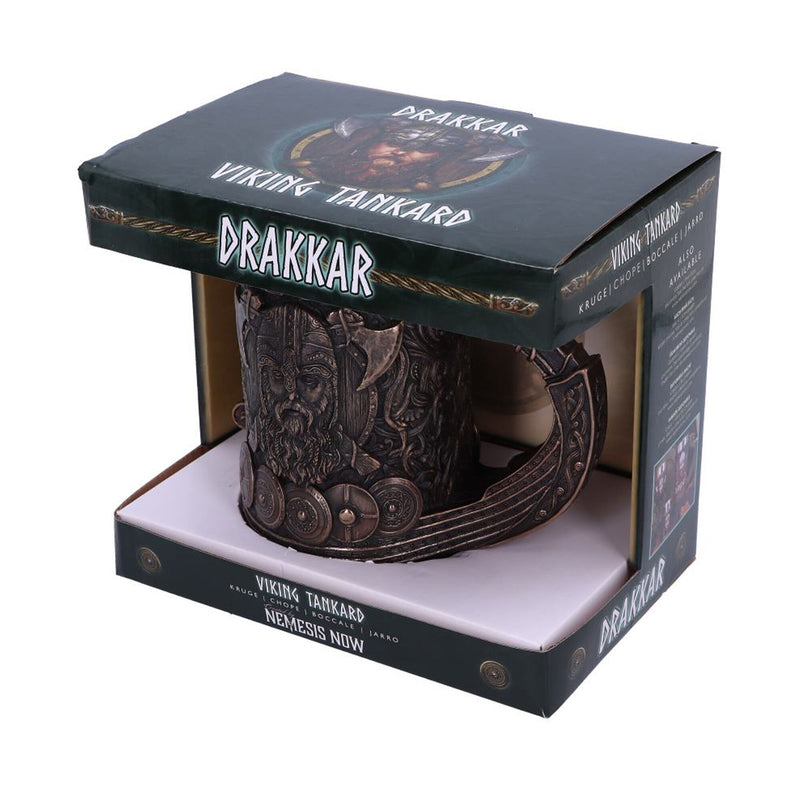 bronze drakkar viking dragon boat tankard in branded packaging