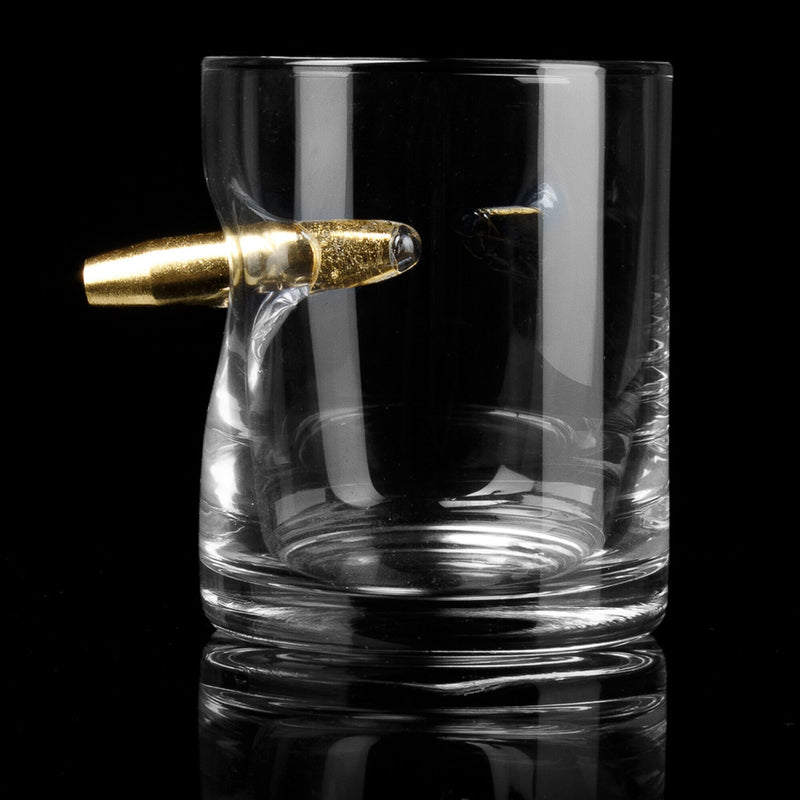 bullet crystal glass on black background