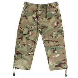 Children's camo trousers in multi terrain front view