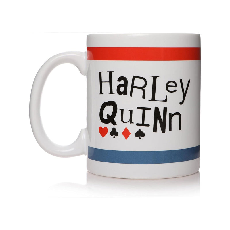 harley quinn mug right side with text reading 'harley quinn'