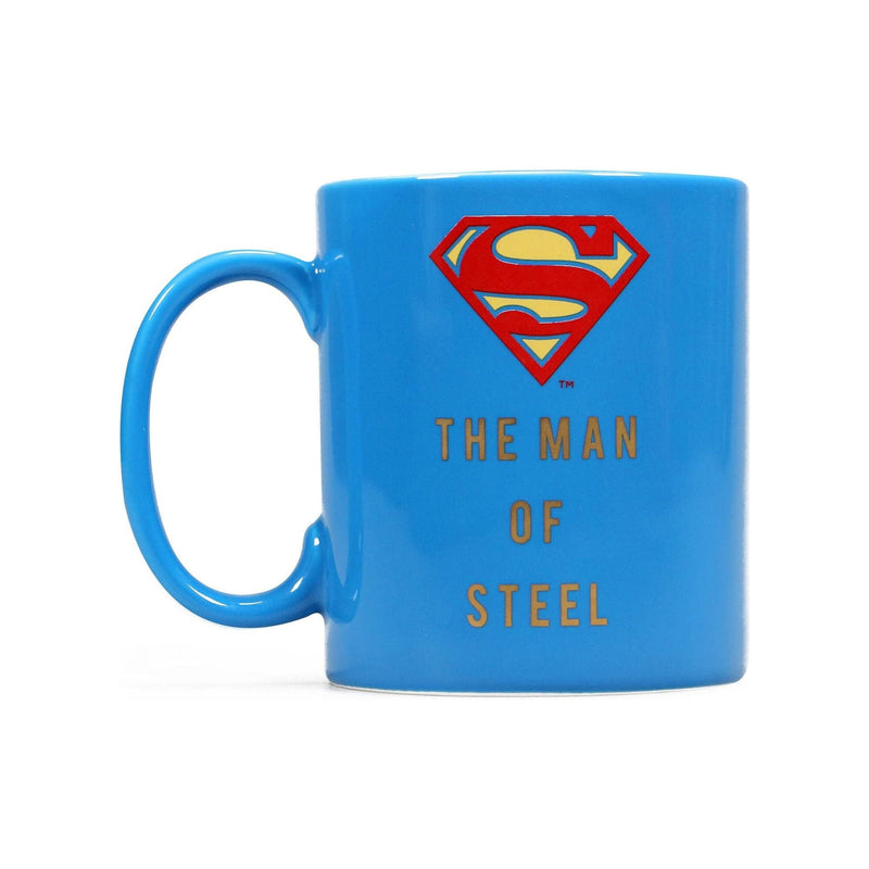 superman mug left side view with text reading 'the man of steel'