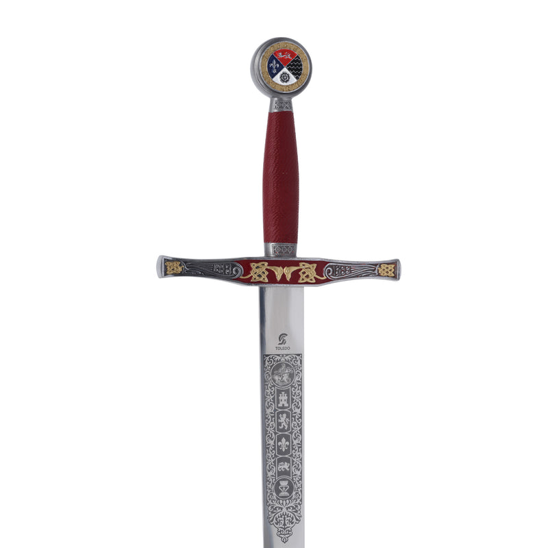 Deluxe Excalibur Cadet Sword replica crossguard hilt pommel and blade closeup detail