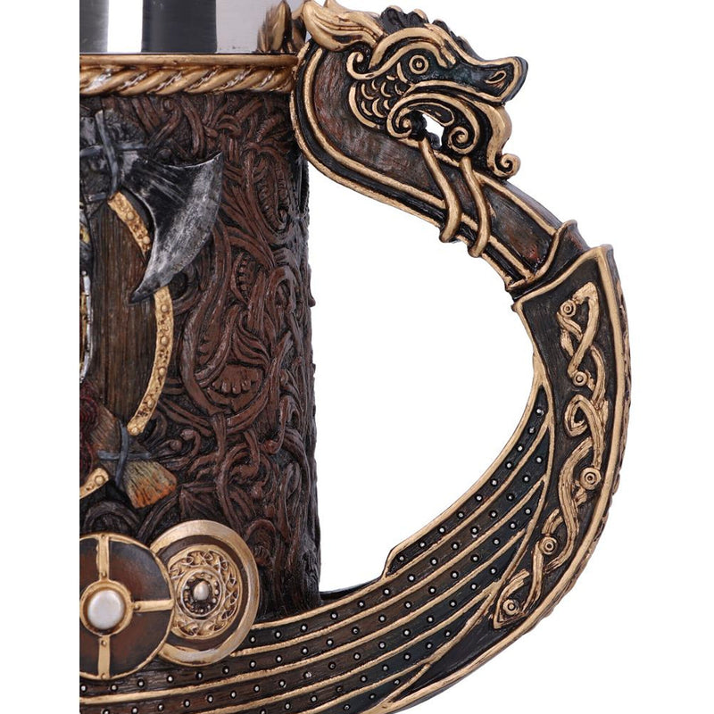 drakkar viking dragon boat tankard handle detail