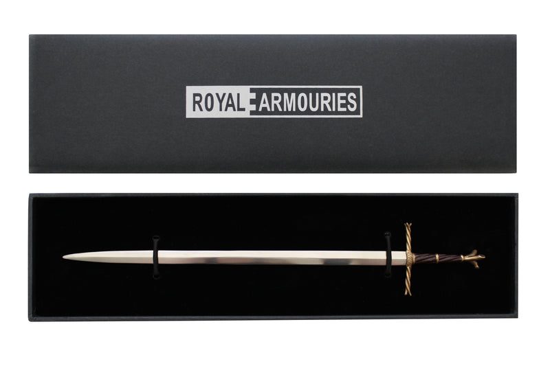 English arming sword letter opener hilt pommel and crossguard in open royal armouries branded box