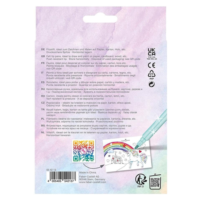 Reverse of packaging with information, QR code and example colouring in page