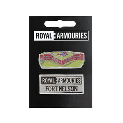 fort nelson vintage style building pin badge set on Royal Armouries backing board