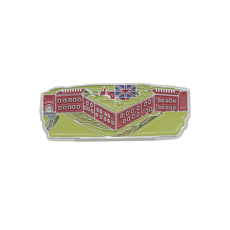 fort nelson vintage style building pin badge