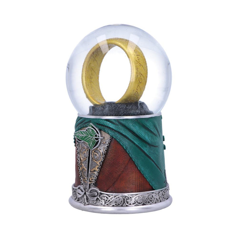Decorative item with a ring inside a clear glass sphere on a white background
