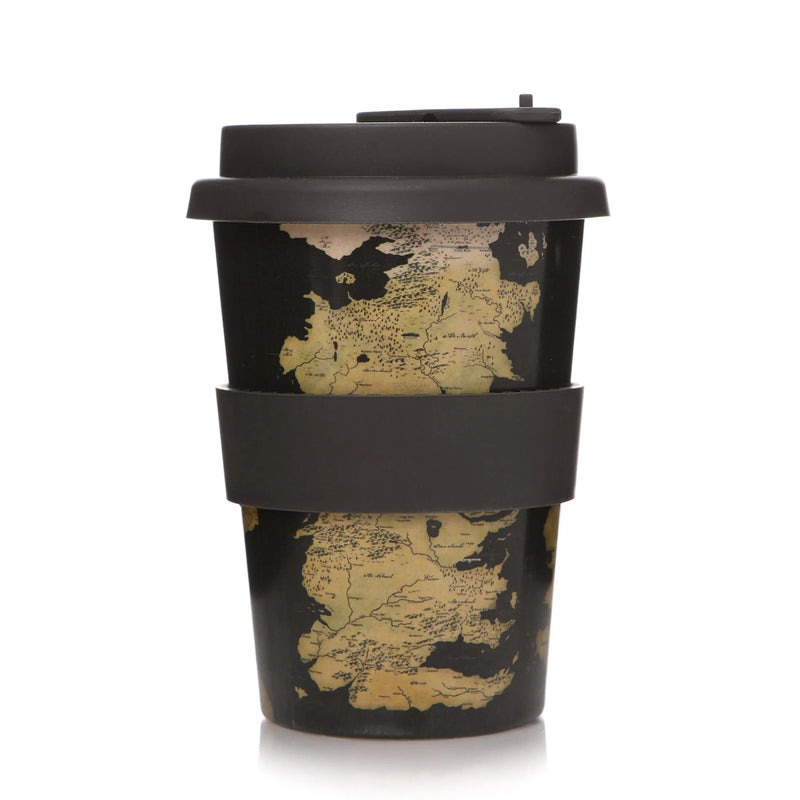 Black Game of Thrones Map of Westeros Rice Husk Travel Mug right side view with silicone band