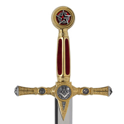 Golden Masonic Sword replica hilt, crossguard and pommel detail