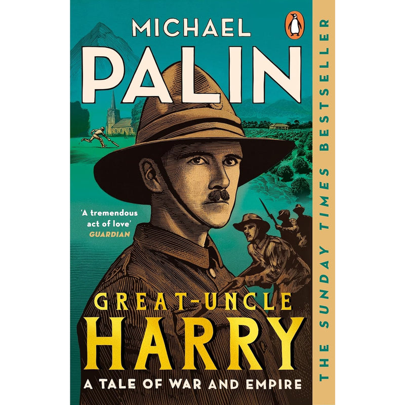 Book cover of 'Great-Uncle Harry' by Michael Palin with a historical illustration on a teal background.