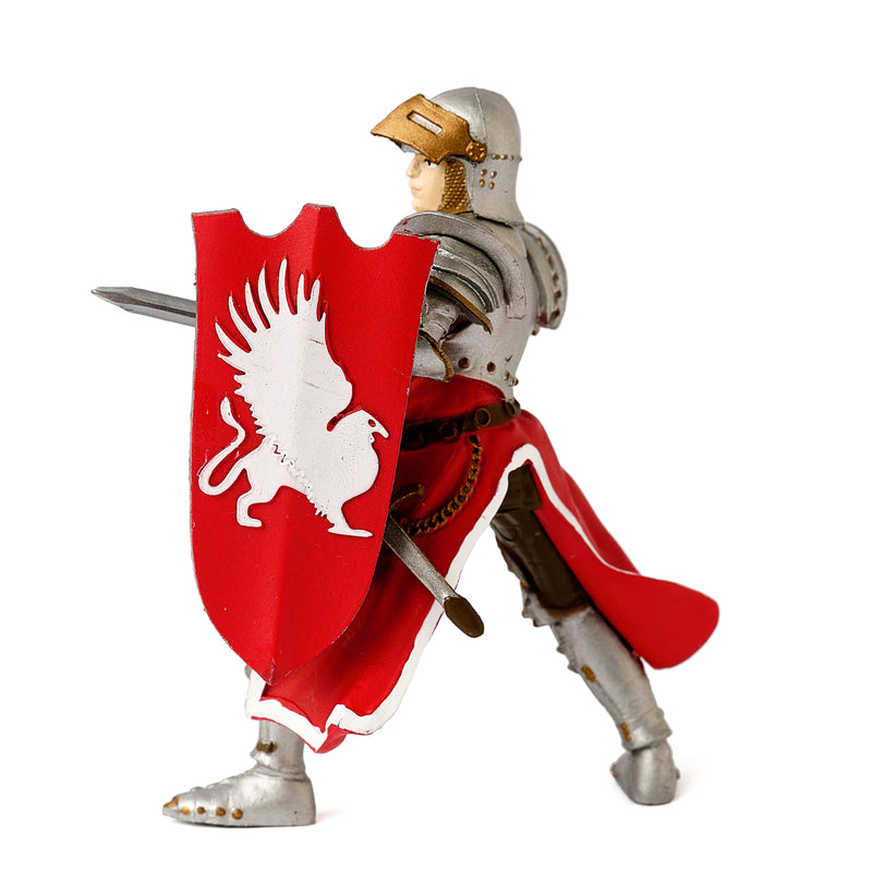Papo: Silver armour red Griffin Knight left side profile
