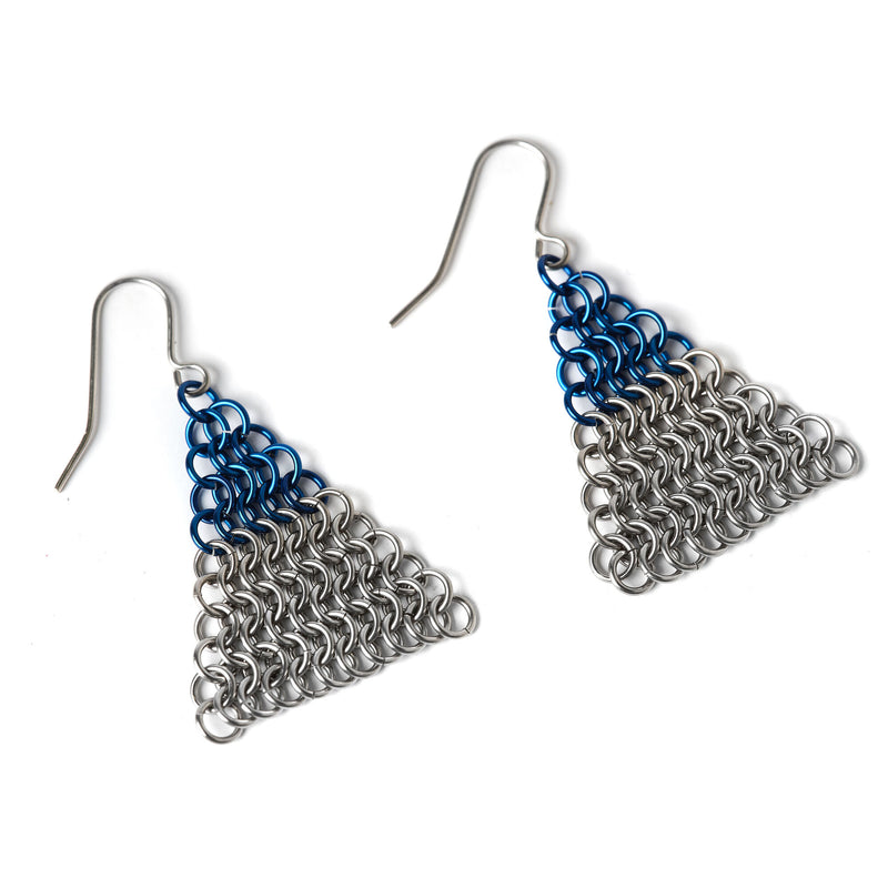 Mobius Arrow Head Blue Chain Mail Earrings  - Anjo Designs