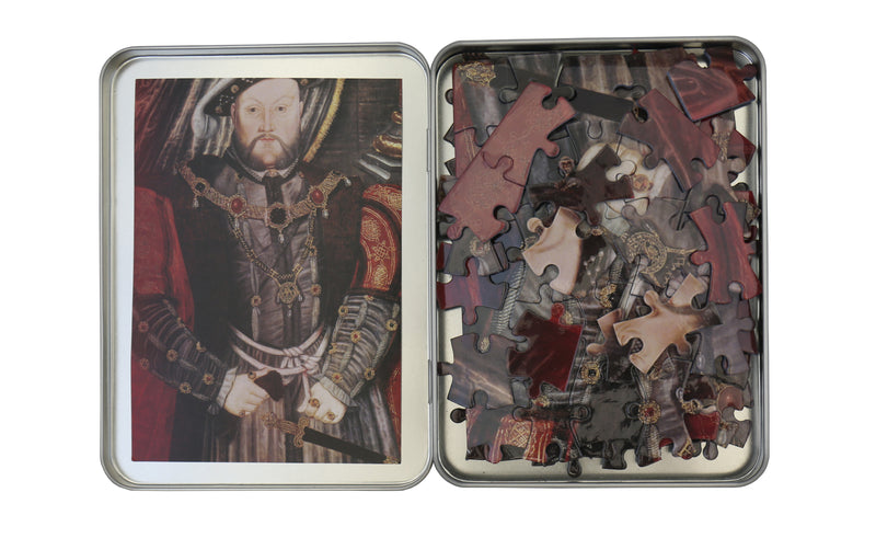 Henry VIII Jigsaw Tin Royal Armouries  box open showing jigsaw pieces