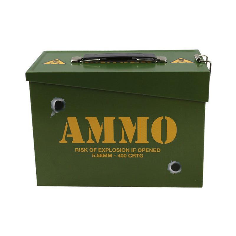 Green Army Ammo Tin with Yellow text front
