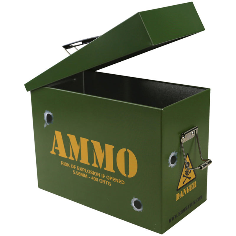 Green Army Ammo Tin with Yellow text open