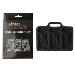 Gun Ice Cube Tray black silicone tray next to packaging