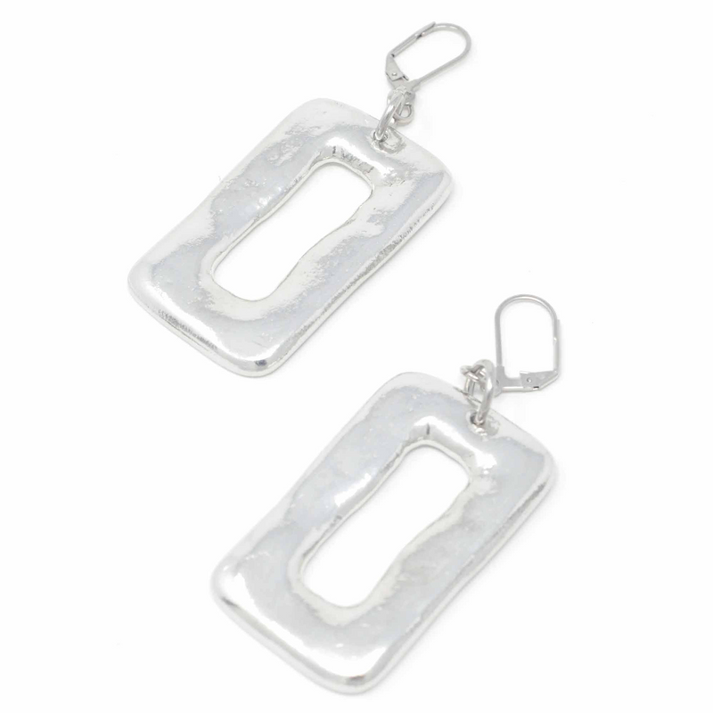 Large Rectangular Ring Feature Drop Earrings Full view at a 45 degree angle