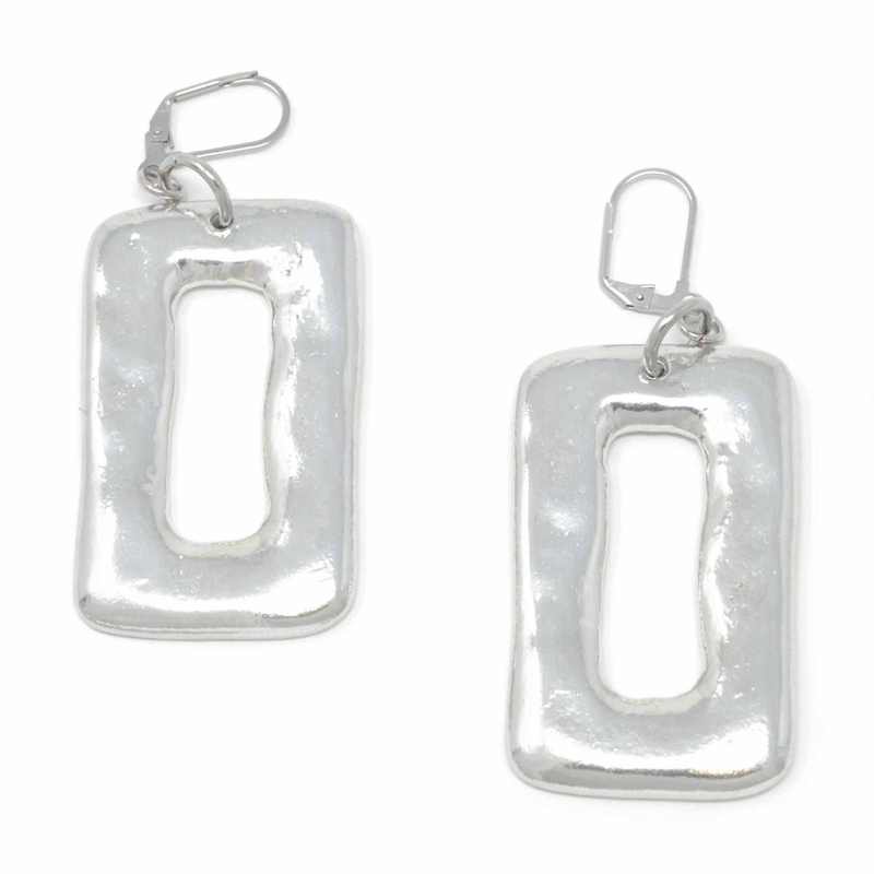 Large Rectangular Ring Feature Drop Earrings Full view from above