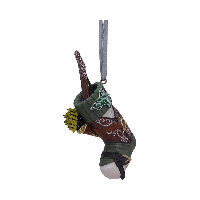 Lord of the Rings Legolas Stocking Hanging Decoration with bow and arrows and a leaf broach- front left side view