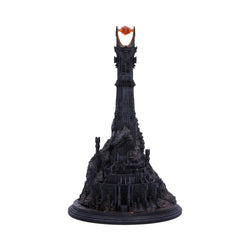 Black tower sculpture on a white background