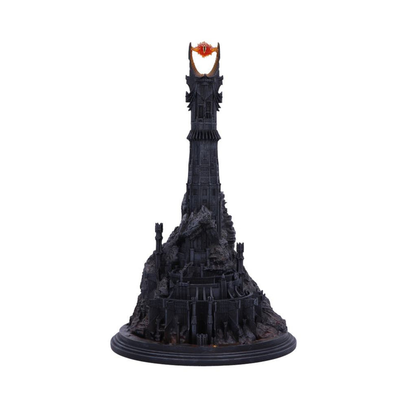 Black tower sculpture on a white background