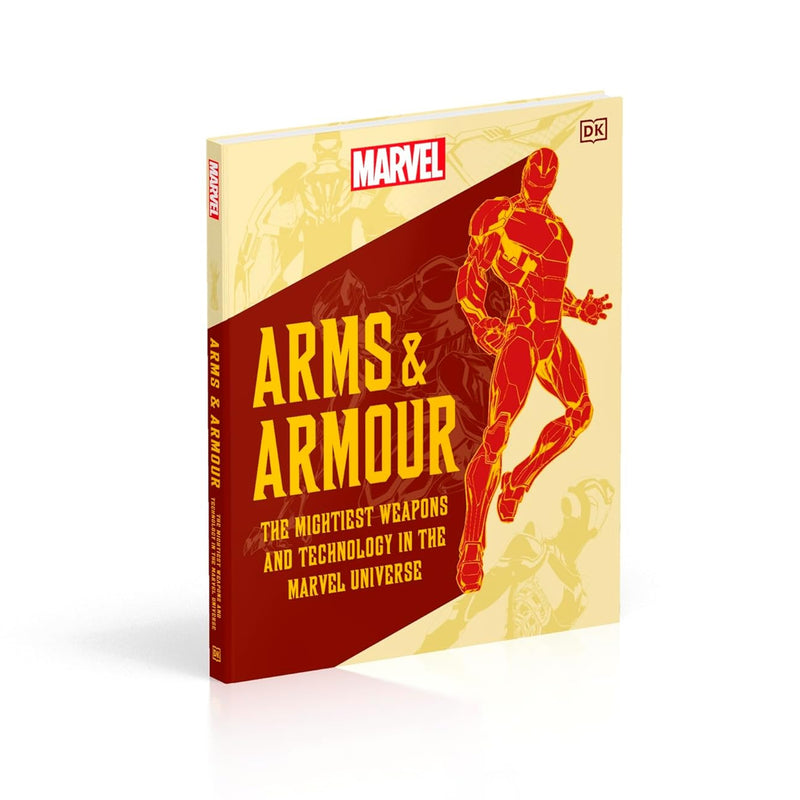  'Arms & Armour: The Mightiest Weapons and Technology in the Marvel Universe' freestanding in a white background