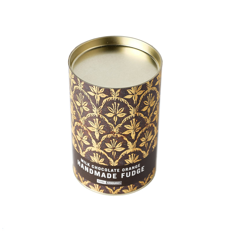 Milk Chocolate Orange Fudge - Talwar Sword Hilt brown and gold packaging above view
