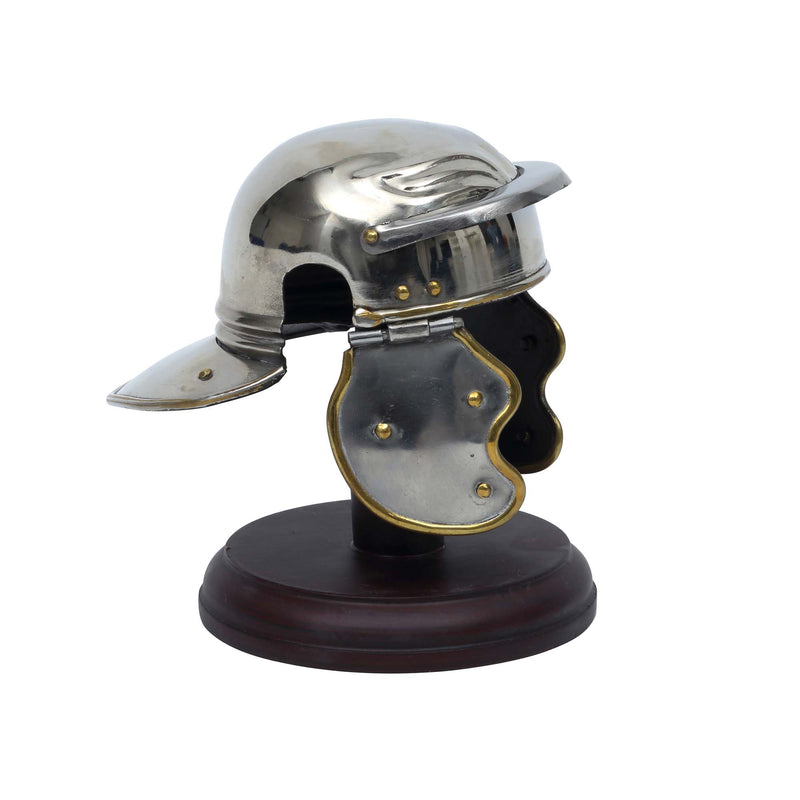 Roman Trooper Helmet miniature replica displayed on wooden stand right view