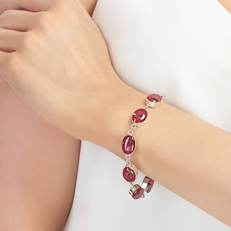 Oval poppy bracelet on model