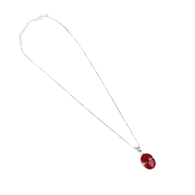 Oval poppy pendant necklace full view
