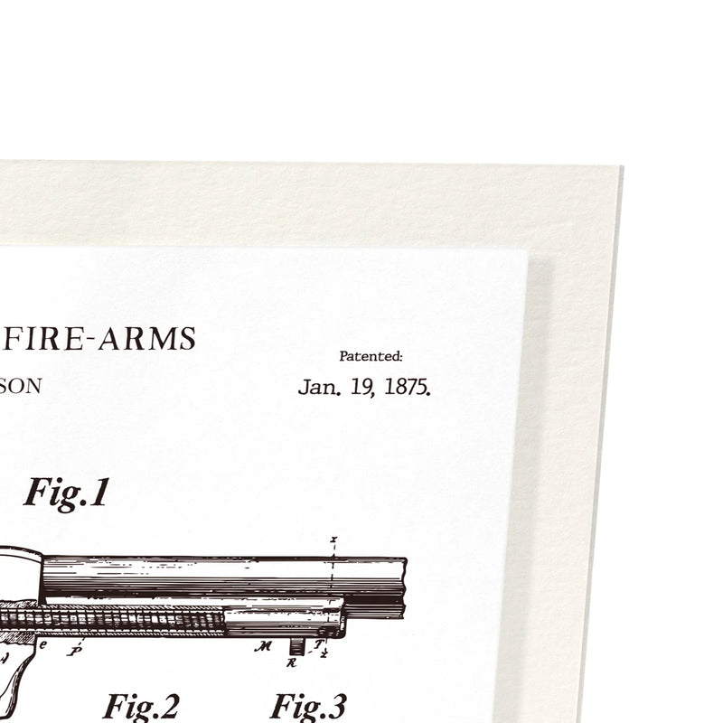 Vintage firearm patent illustration with text and figures on a white background