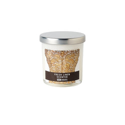 Fresh Linen Scented Candle - Processional Fan candle with metal lid on