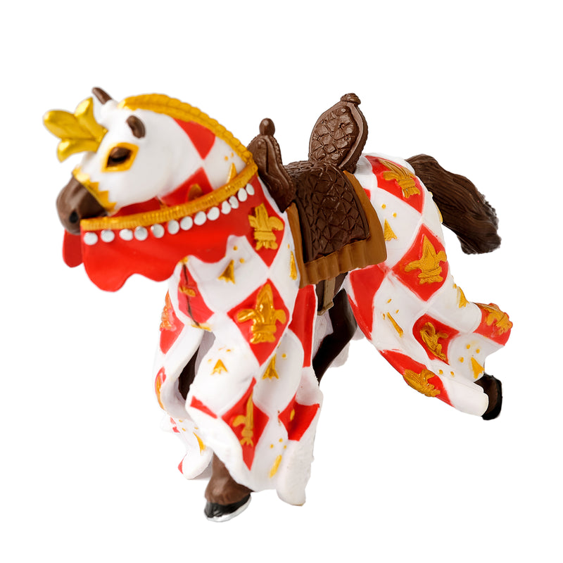 Papo: Red, White and Gold Fleur De Lys Horse front right side