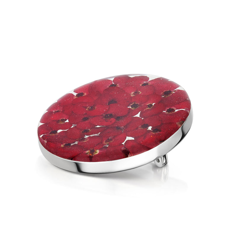 Clear resin poppy brooch with real flowers lying down