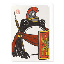 Ezen Frog in style of roman soldier on greetings card