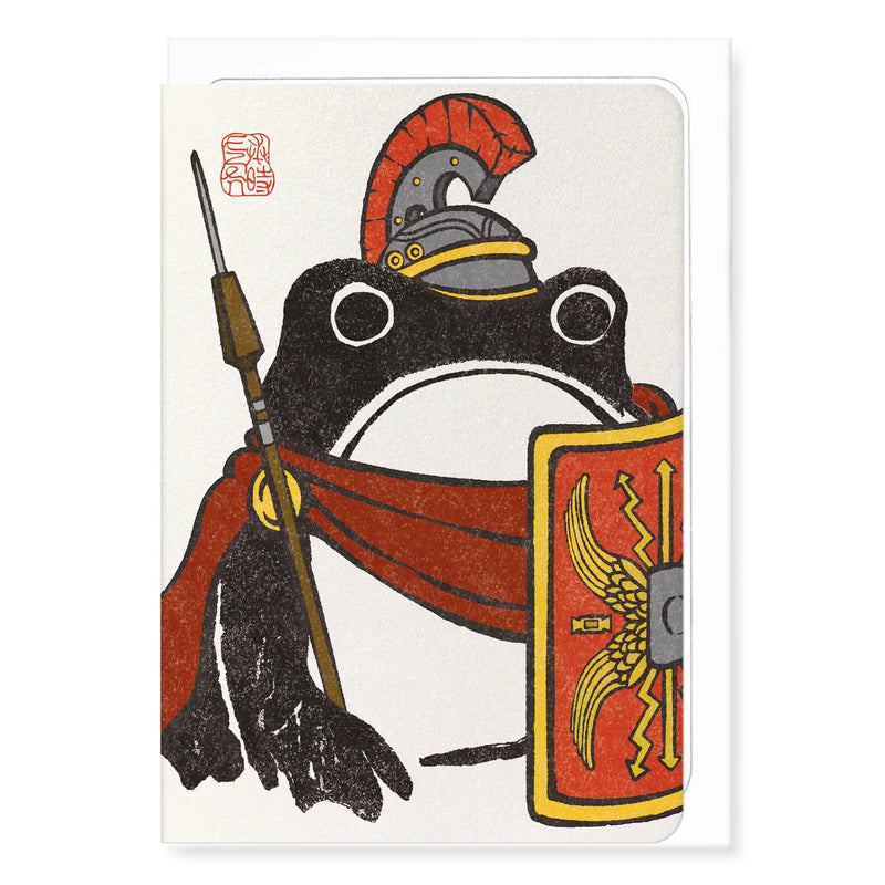 Ezen Frog in style of roman soldier on greetings card