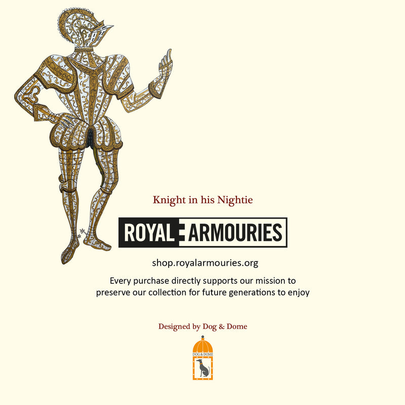 back of the greetings card featuring knight in armour and Royal Armouries logo