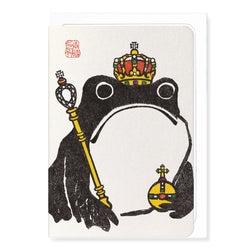 Ezen Frog with crown, sceptre and orb crown jewels on greetings card