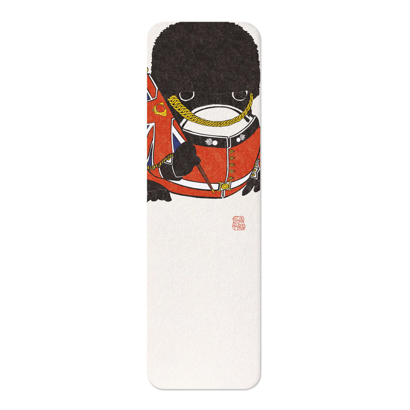 A contemporary Bookmark showing a Royal Guard beefeater adaptation of a Japanese woodblock print dating 1814 