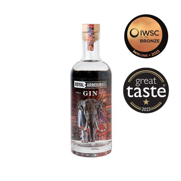 Front of bottle - Royal Armouries Collaboration with Coastal Distillery. IWSC Bronze Medal and 2023 Great taste Medal