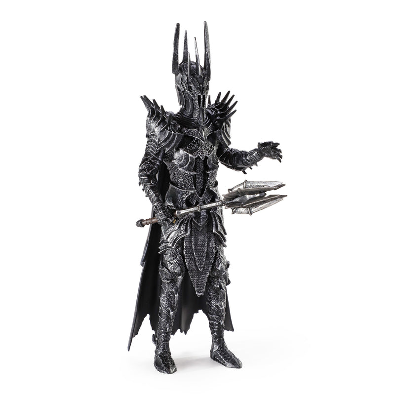 Detailed figurine of a Sauron with armour and a mace on a white background