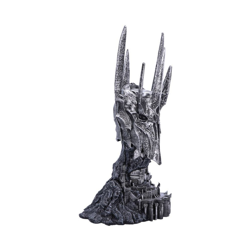 Statue of a helmet with pointed spikes on a white background