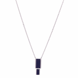 Short Double Rectangle Feature Necklace with Black Leather Inlay